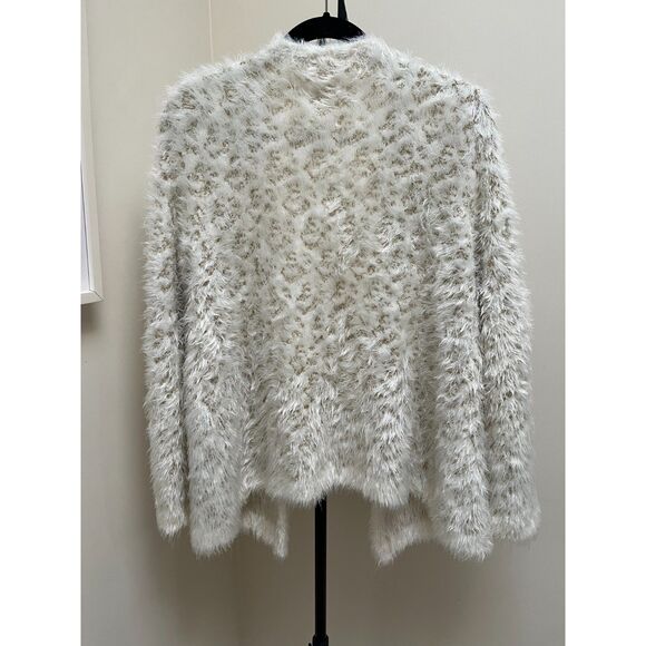 RAGA Cassidy LEOPARD Cardigan ANTHROPOLOGIE White Gold Eyelash Open Sweater - Picture 4 of 9
